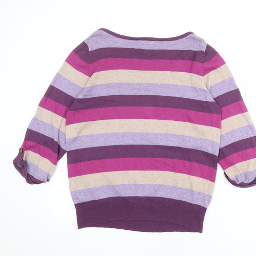 Marks and Spencer Womens Multicoloured Boat Neck Striped Viscose Pullover Jumper Size 12