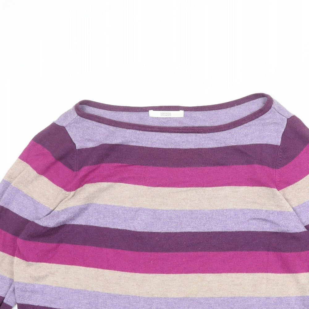 Marks and Spencer Womens Multicoloured Boat Neck Striped Viscose Pullover Jumper Size 12