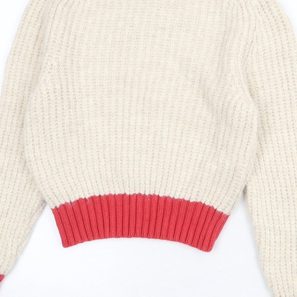 Zara Womens Beige Round Neck Acrylic Pullover Jumper Size S