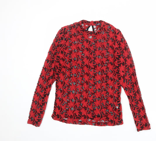 Limited Edition Womens Red Geometric Cotton Basic Blouse Size 12 Crew Neck