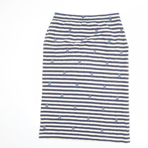 White Stuff Womens Blue Striped Cotton Straight & Pencil Skirt Size 12 - Flower pattern