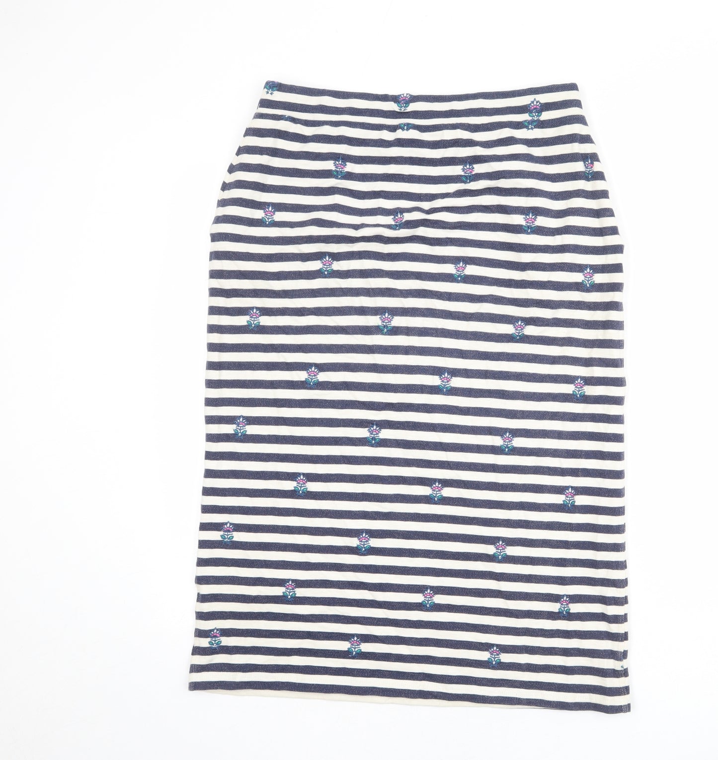 White Stuff Womens Blue Striped Cotton Straight & Pencil Skirt Size 12 - Flower pattern