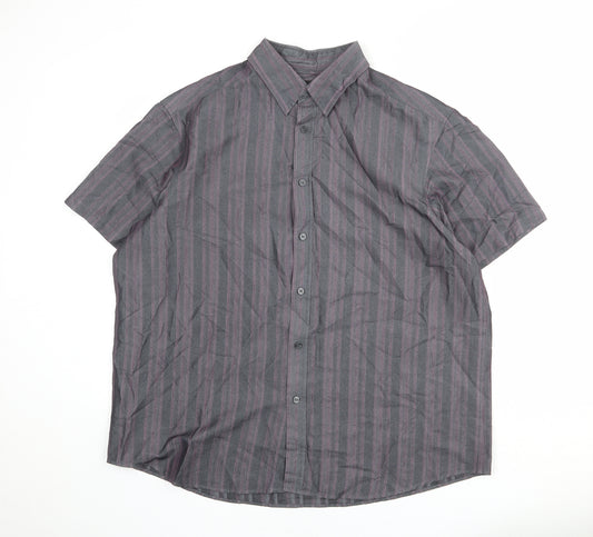 Autograph Mens Grey Striped Polyester Button-Up Size XL Collared Button