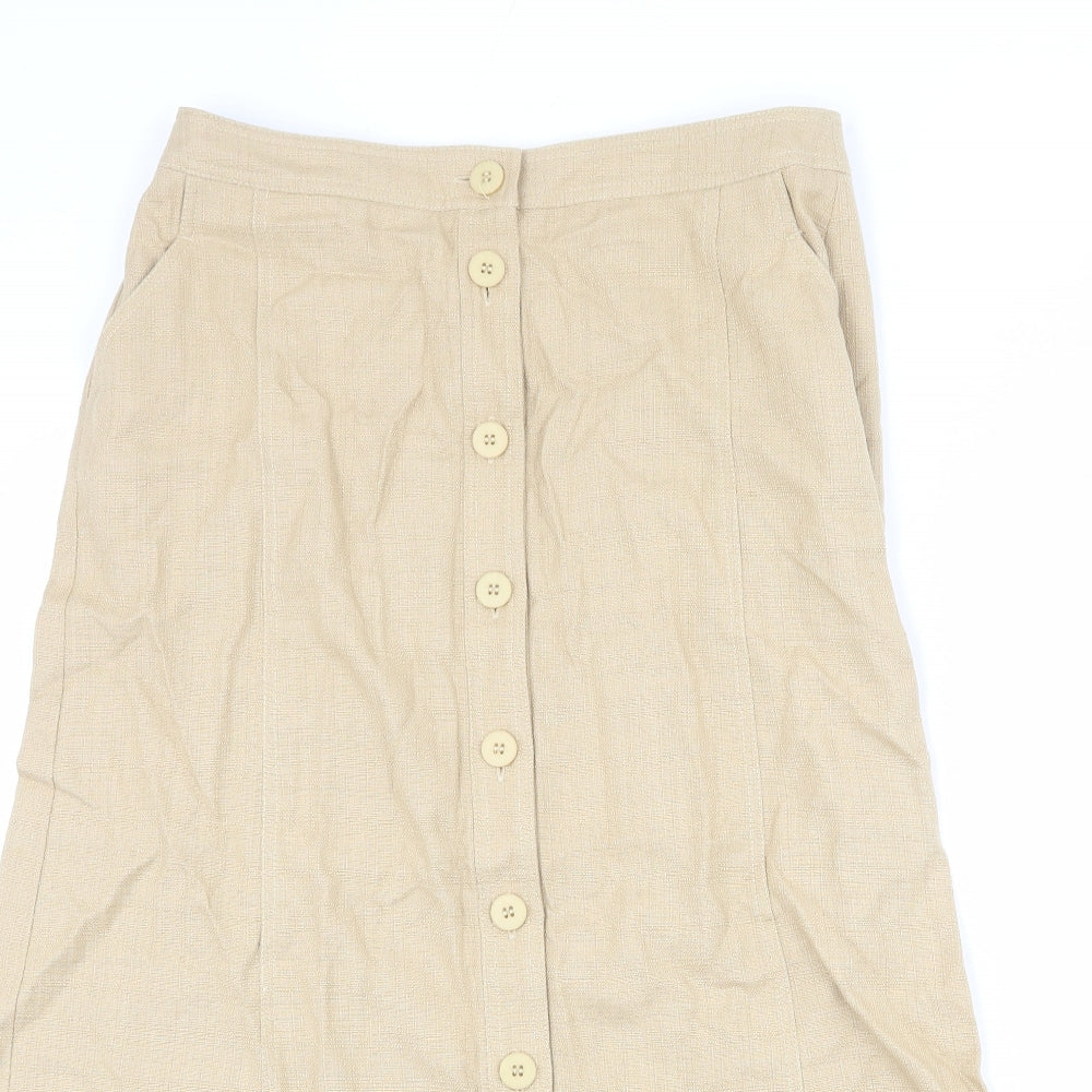 Penny Plain Womens Beige Cotton A-Line Skirt Size 14 Button