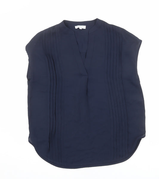 Warehouse Womens Blue Polyester Basic Blouse Size 8 V-Neck