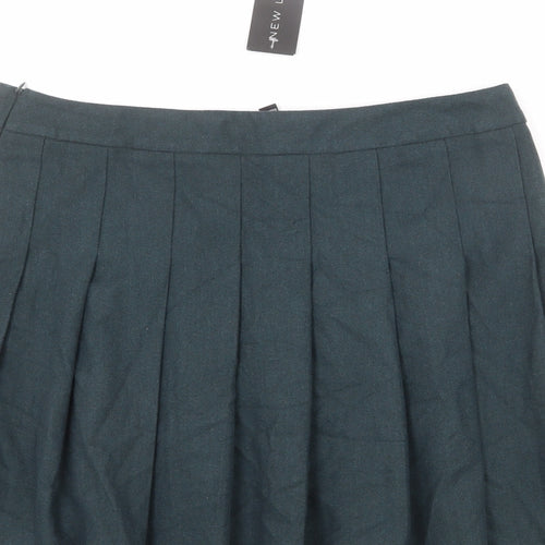 New Look Womens Blue Polyester Pleated Skirt Size 16 Zip