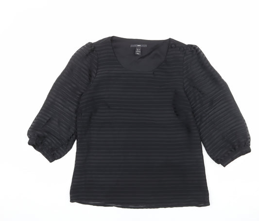 H&M Womens Black Striped Polyester Basic Blouse Size 12 Round Neck