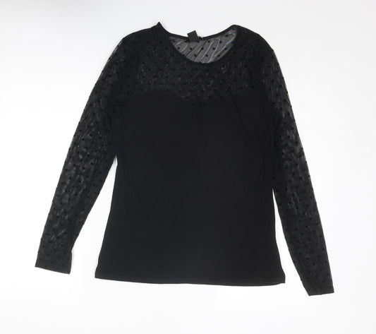 H&M Womens Black Polka Dot Cotton Basic Blouse Size L Round Neck