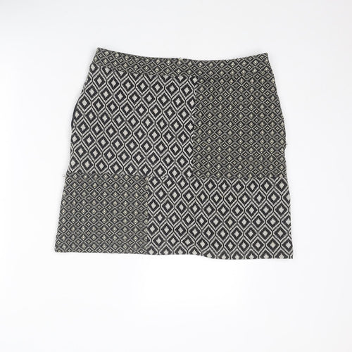 NEXT Womens Black Geometric Polyester A-Line Skirt Size 12 Zip
