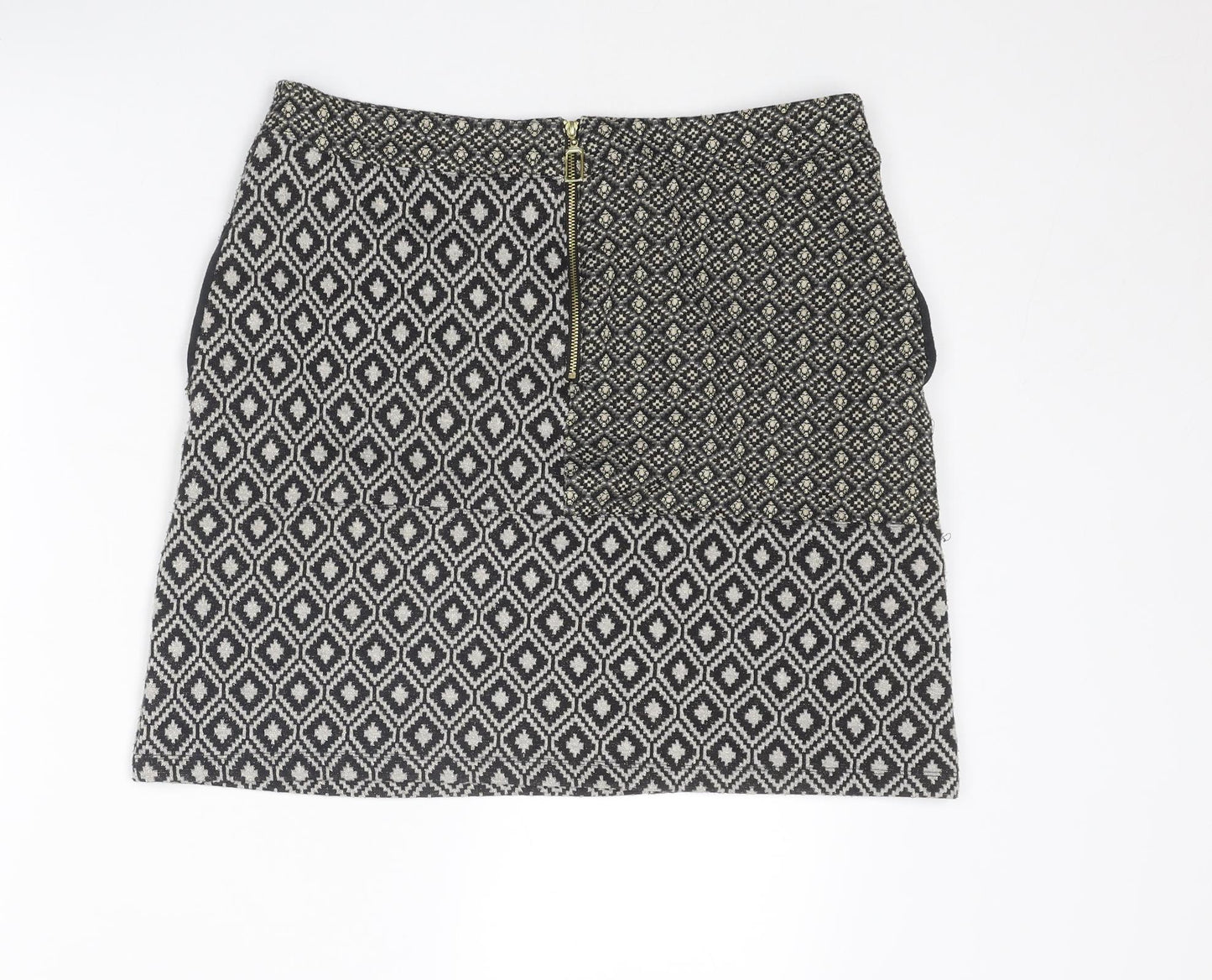 NEXT Womens Black Geometric Polyester A-Line Skirt Size 12 Zip