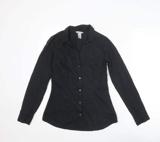 H&M Womens Black Cotton Basic Button-Up Size 8 Collared