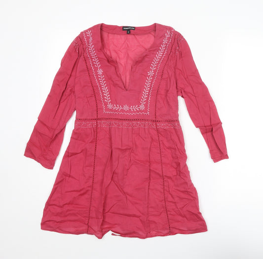 Warehouse Womens Pink Cotton Tunic Blouse Size 12 V-Neck
