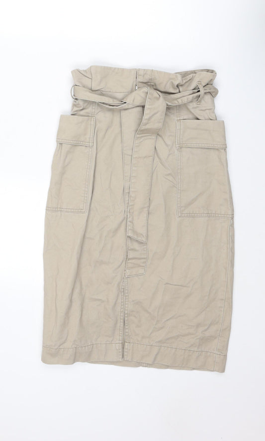 H&M Womens Beige Cotton Cargo Skirt Size 10 Zip - Belt included