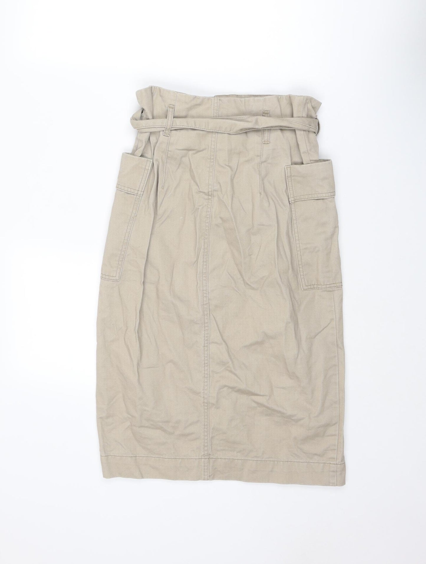 H&M Womens Beige Cotton Cargo Skirt Size 10 Zip - Belt included