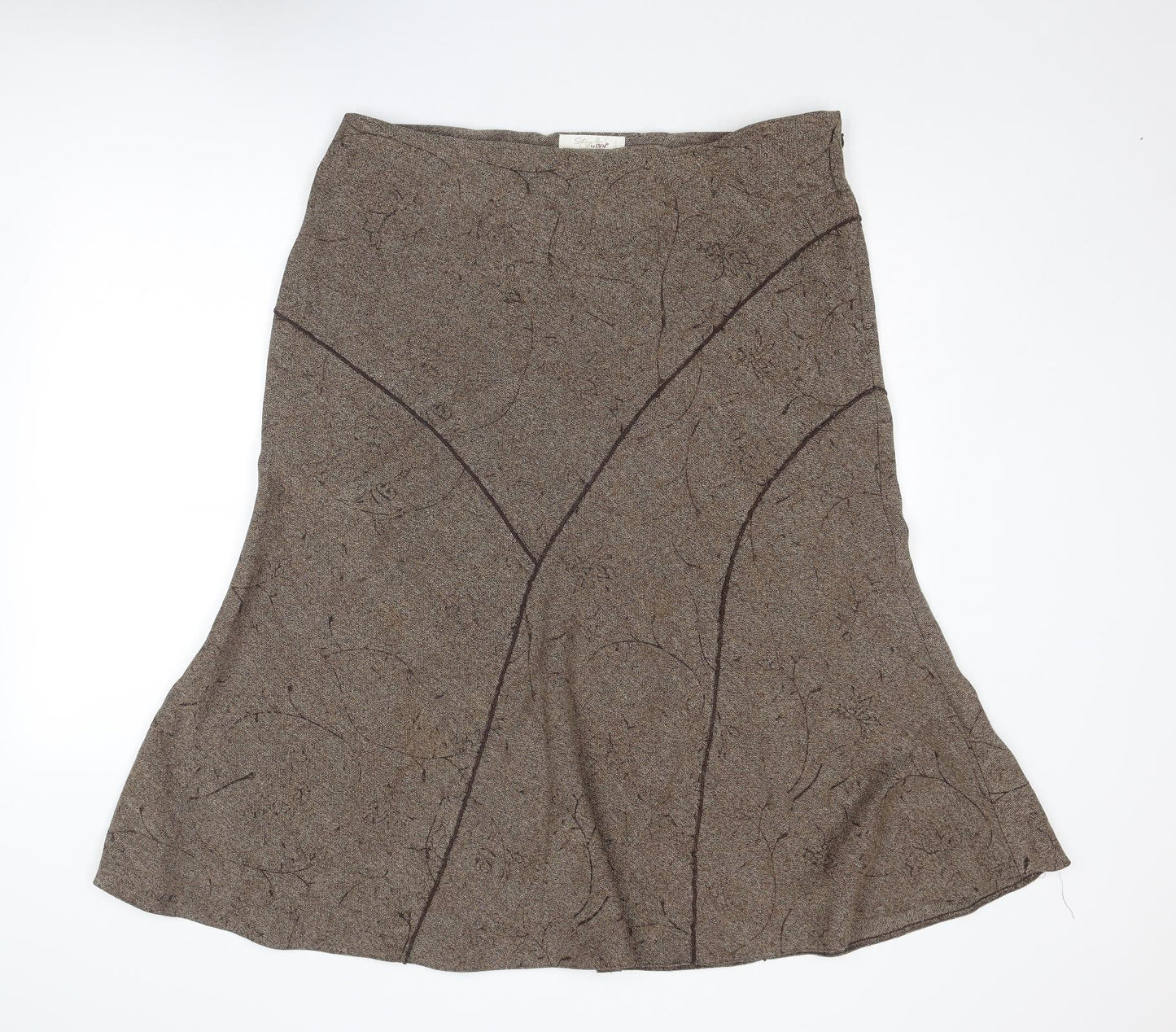 EWM Womens Brown Floral Polyester A-Line Skirt Size 18 Zip