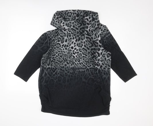 Klass Womens Black Roll Neck Animal Print Polyester Pullover Jumper Size L - Leopard Print