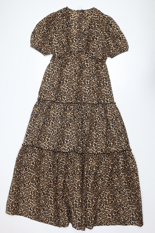 Dorothy Perkins Womens Brown Animal Print Polyester Maxi Size 8 V-Neck Pullover - Leopard pattern
