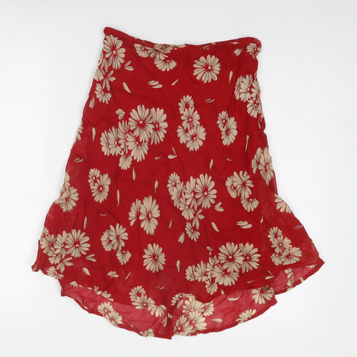 NEXT Womens Red Floral Viscose A-Line Skirt Size 8 Button