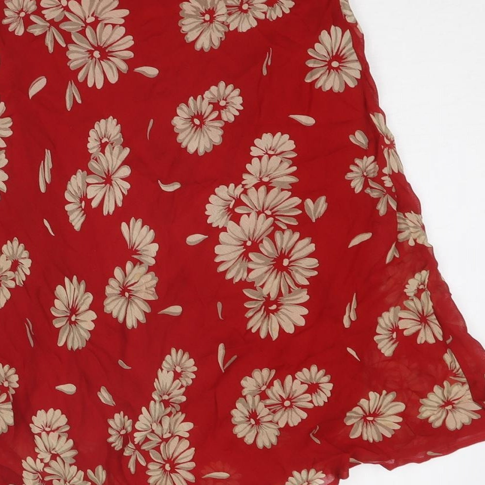 NEXT Womens Red Floral Viscose A-Line Skirt Size 8 Button
