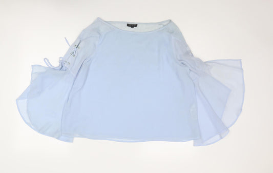 Topshop Womens Blue Polyester Basic Blouse Size 12 Boat Neck - Tie Sleeve Detail