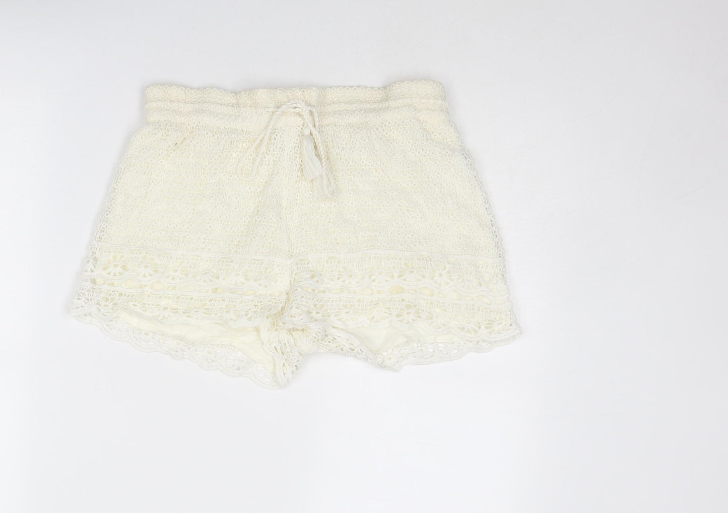 Jack Wills Womens Ivory Cotton Basic Shorts Size 6 L3 in Regular Drawstring