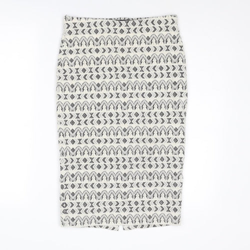 Marks and Spencer Womens Ivory Geometric Cotton Bandage Skirt Size 10