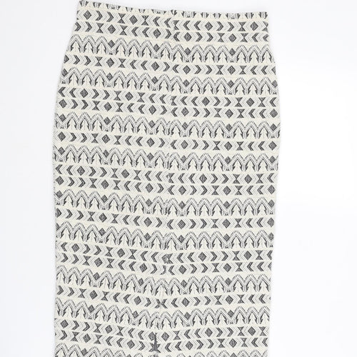 Marks and Spencer Womens Ivory Geometric Cotton Bandage Skirt Size 10