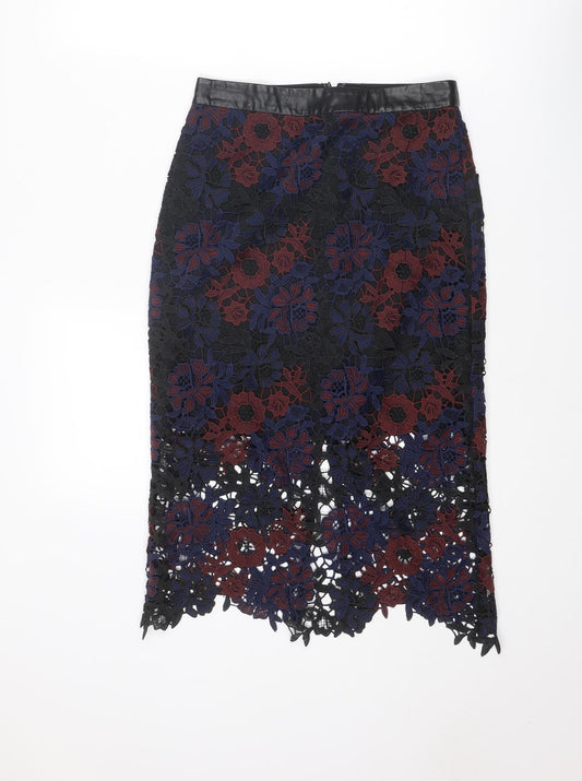 Topshop Womens Multicoloured Floral Polyester A-Line Skirt Size 8 Zip