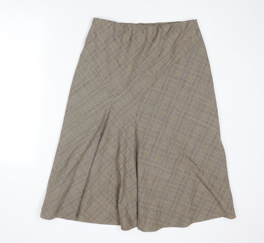 Minosa Womens Brown Plaid Wool Swing Skirt Size 14
