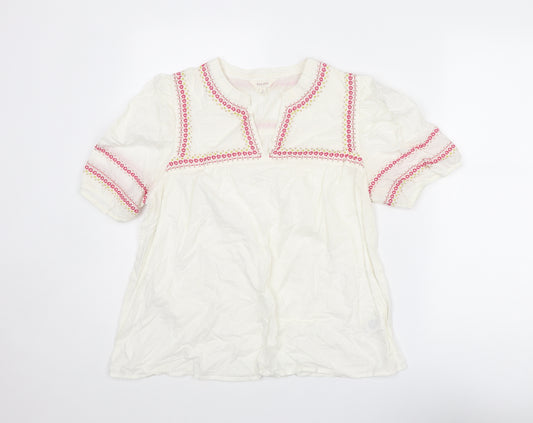 Per Una Womens Ivory Geometric Cotton Basic Blouse Size 12 V-Neck