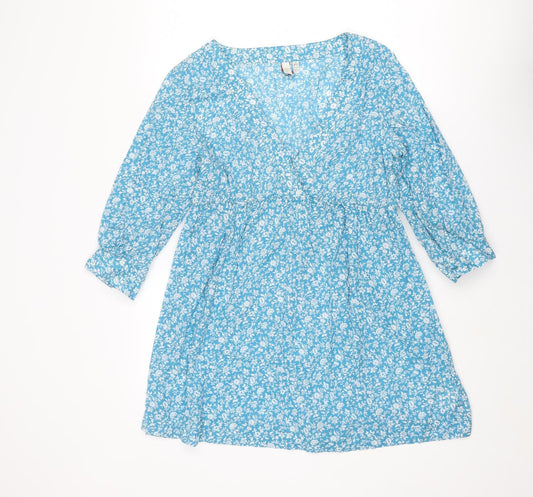 Joules Womens Blue Floral Cotton Tunic Blouse Size 12 V-Neck
