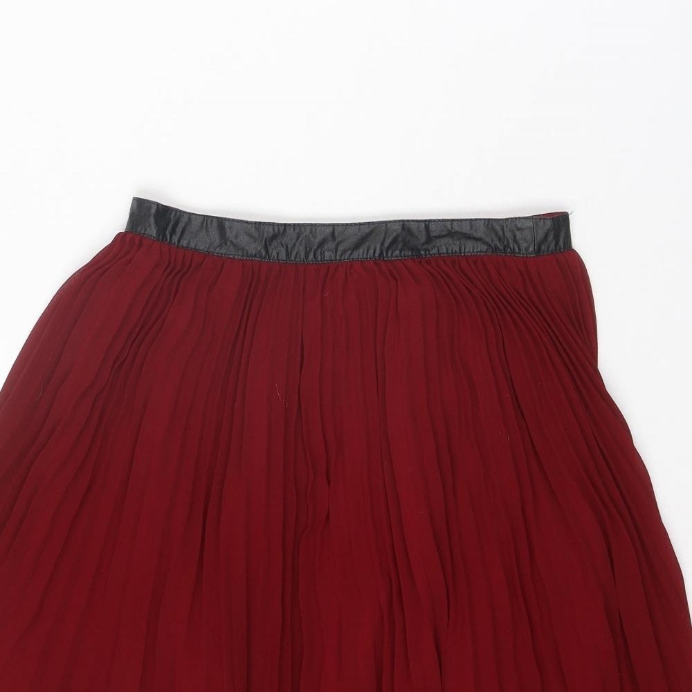 Miss Selfridge Womens Red Polyester Pleated Skirt Size 8 Zip