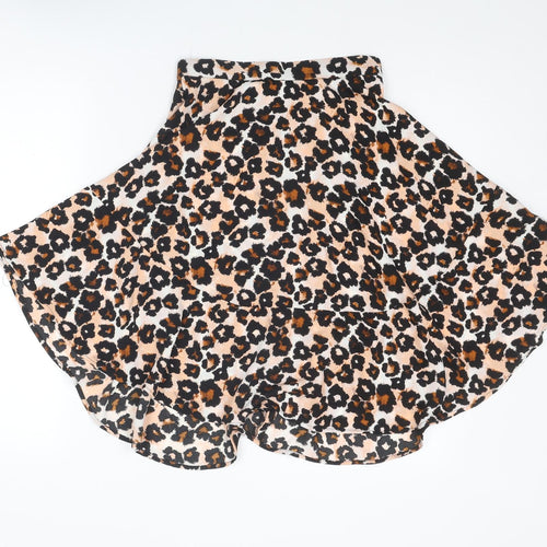 H&M Womens Multicoloured Animal Print Polyester Skater Skirt Size 6 Zip - Leopard pattern