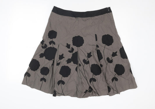 NEXT Womens Grey Floral Cotton Swing Skirt Size 14 Zip