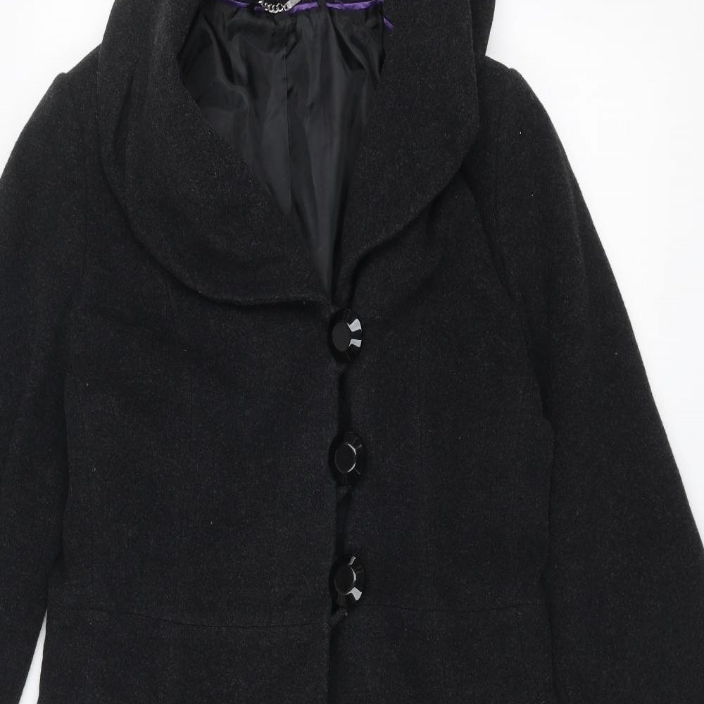 Laura Ashley Womens Black Overcoat Coat Size 12 Button