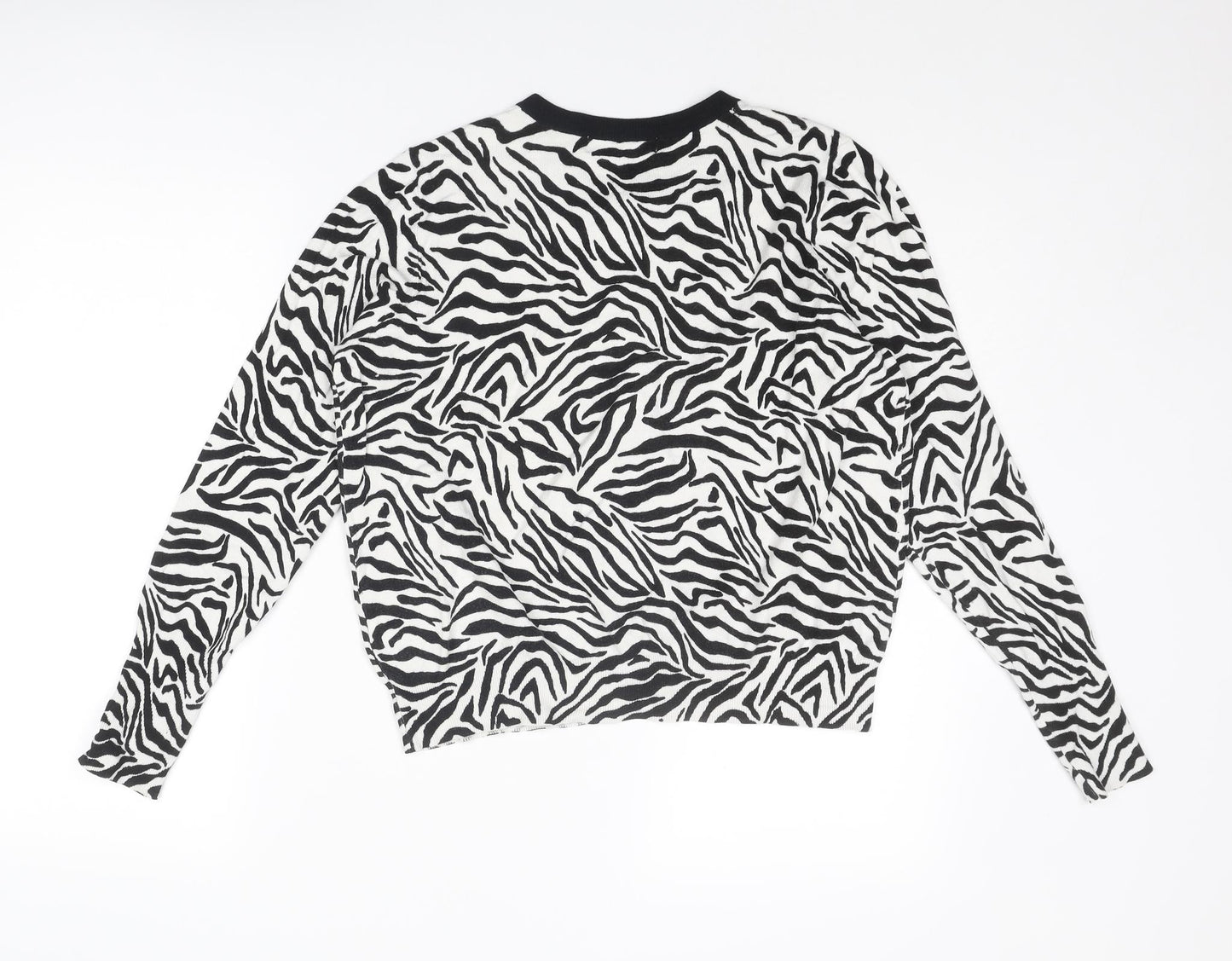 Marks and Spencer Womens White Round Neck Animal Print Viscose Cardigan Jumper Size 16 - Zebra Print