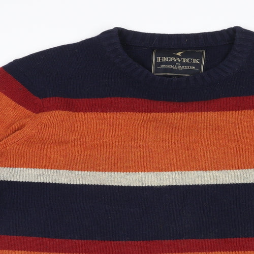Howick Mens Multicoloured Round Neck Striped Wool Pullover Jumper Size M Long Sleeve