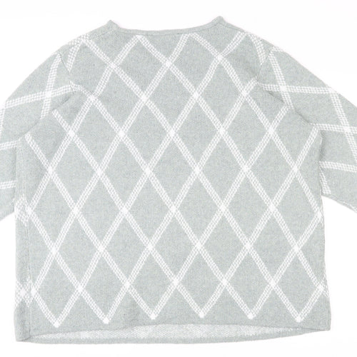 Bonmarché Womens Grey Round Neck Argyle/Diamond Polyester Pullover Jumper Size 22