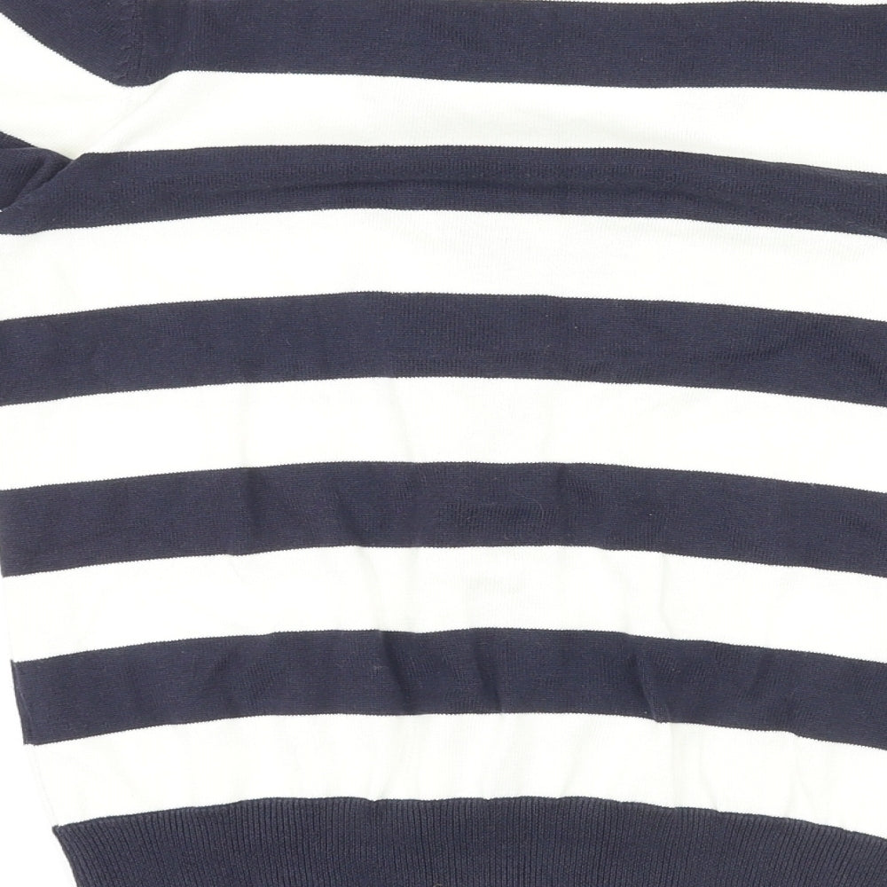 BHS Womens Blue V-Neck Striped 100% Cotton Cardigan Jumper Size 10