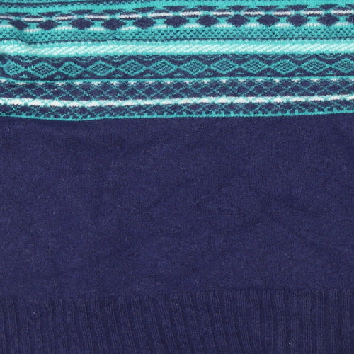 Woolovers Womens Blue High Neck Geometric Wool Pullover Jumper Size L