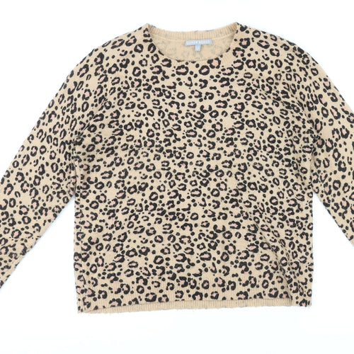 Oliver Bonas Womens Multicoloured Round Neck Animal Print Acrylic Pullover Jumper Size 12 - Leopard Print