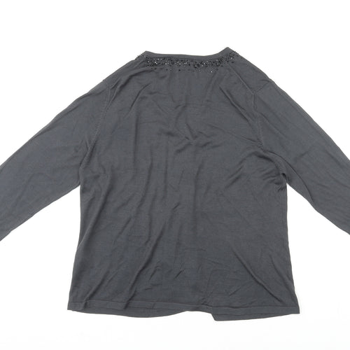 Marks and Spencer Womens Grey V-Neck Silk Cardigan Jumper Size 18