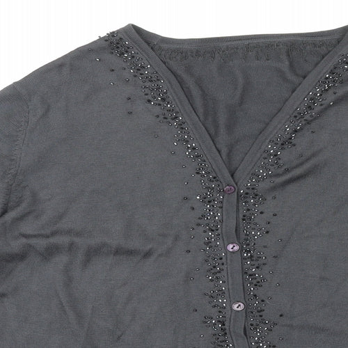 Marks and Spencer Womens Grey V-Neck Silk Cardigan Jumper Size 18