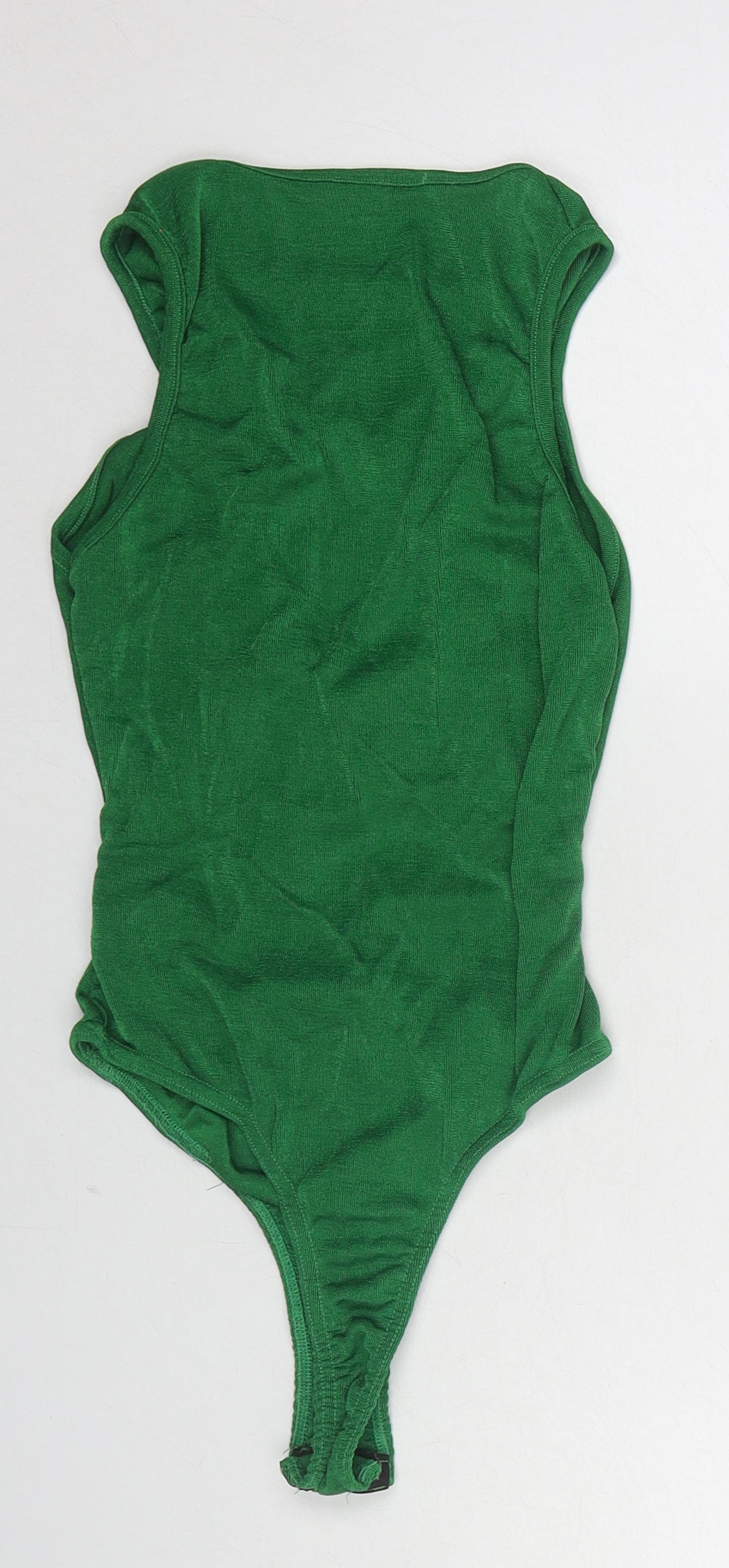 PRETTYLITTLETHING Womens Green Polyester Bodysuit One-Piece Size 8 Snap - Cut Out Back Detail