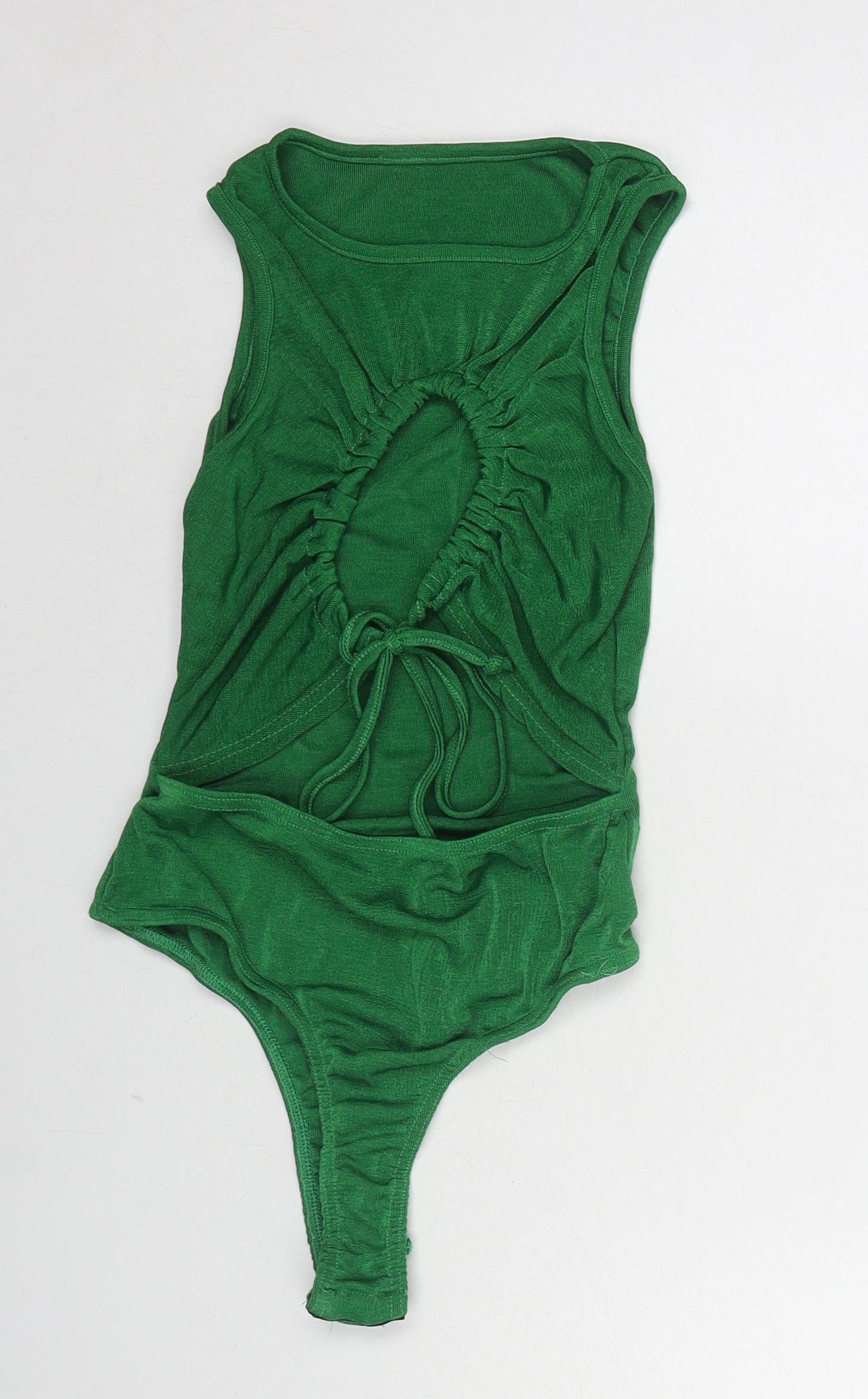PRETTYLITTLETHING Womens Green Polyester Bodysuit One-Piece Size 8 Snap - Cut Out Back Detail