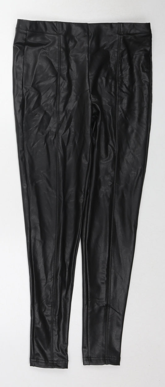 Marks and Spencer Womens Black Polyester Trousers Size 12 L27 in Regular - Faux Leather