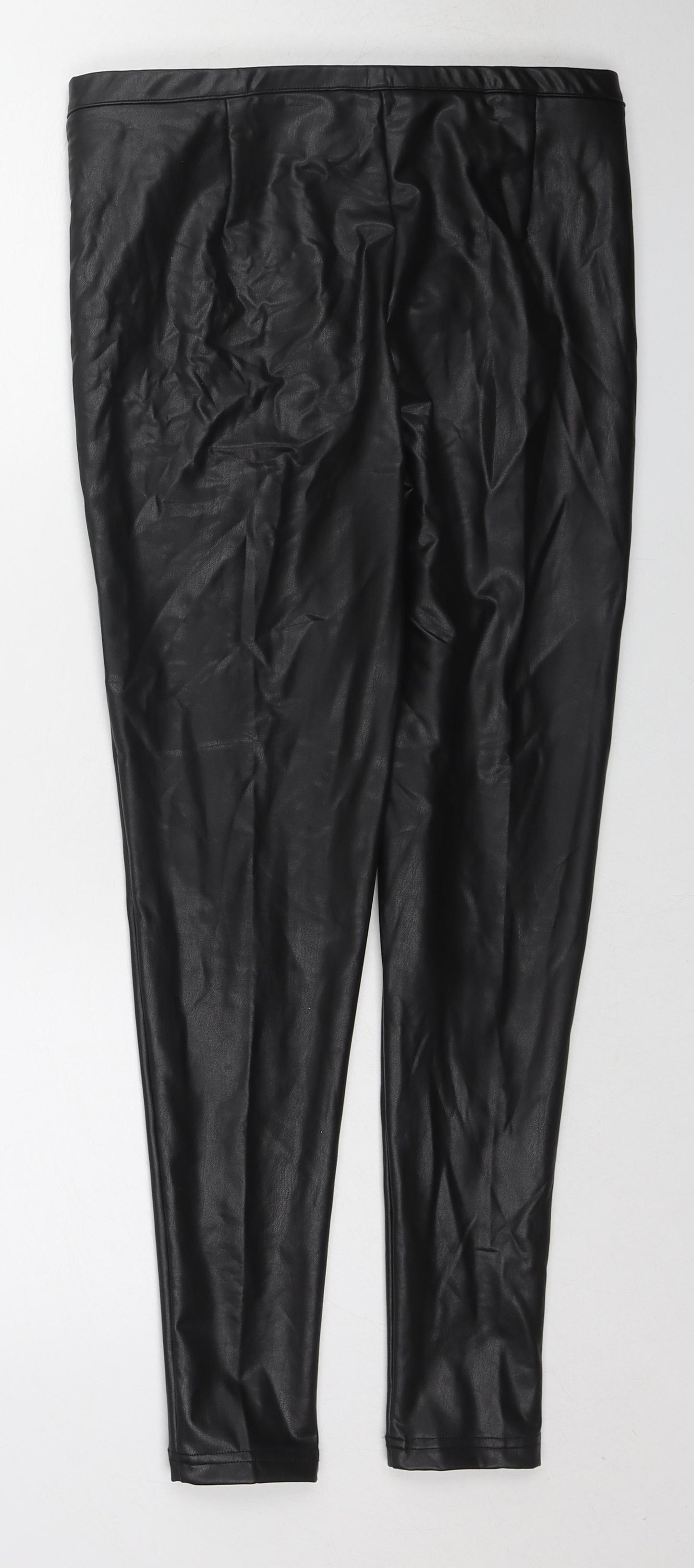 Marks and Spencer Womens Black Polyester Trousers Size 12 L27 in Regular - Faux Leather