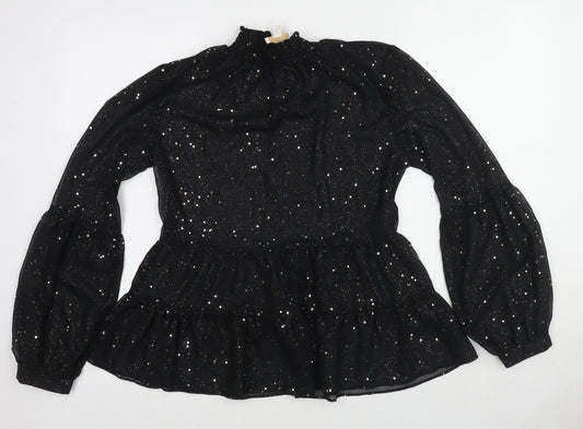 Feather & Bones Womens Black Polyester Basic Blouse Size 8 Mock Neck - Embellished