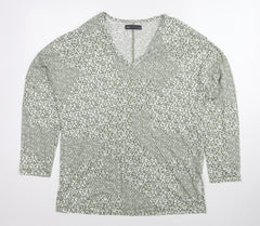 Marks and Spencer Womens Green Floral Linen Basic Blouse Size 10 V-Neck