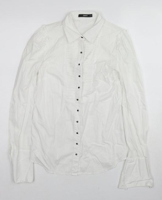 Oasis Womens White Cotton Basic Button-Up Size 8 Collared